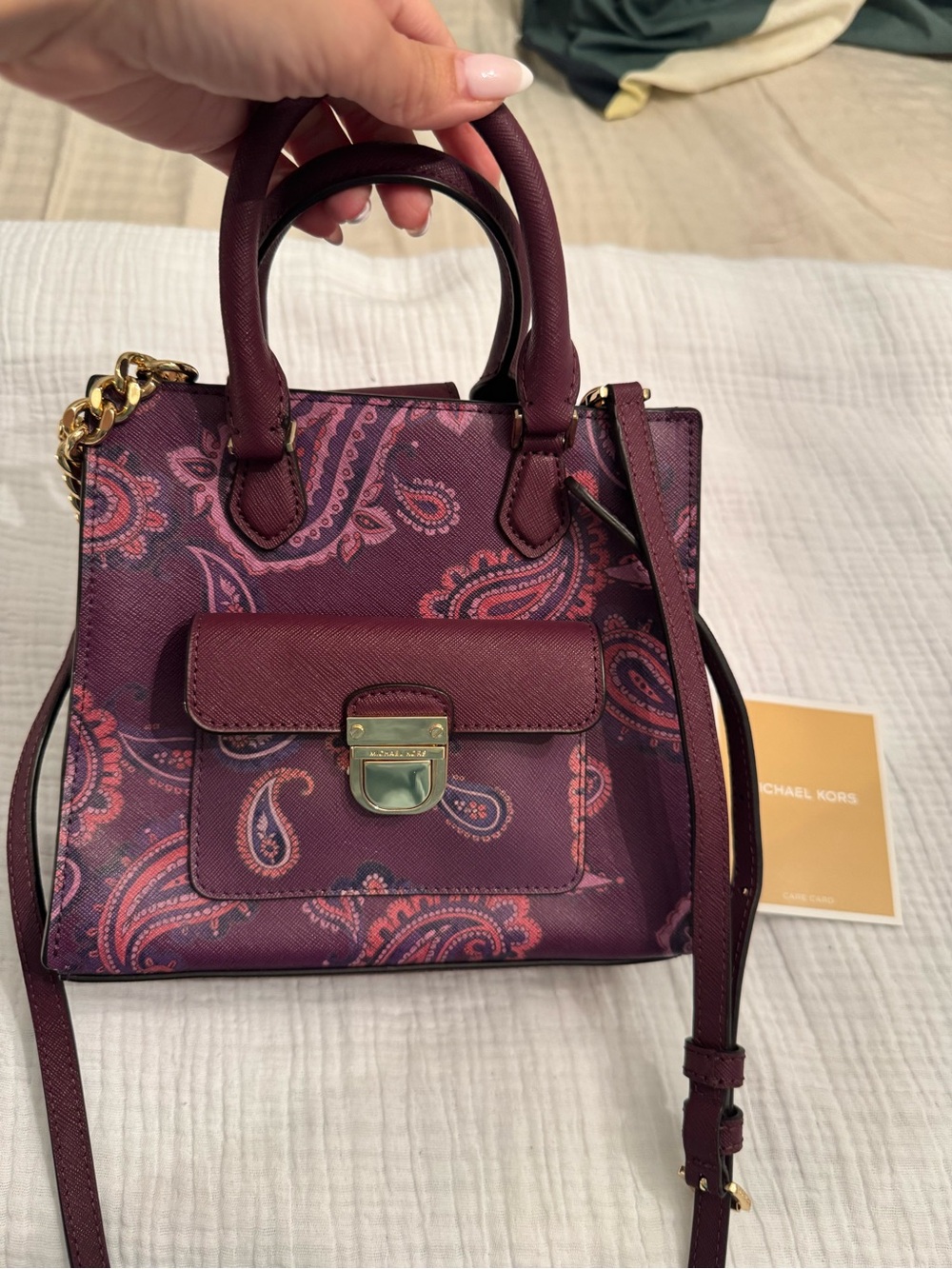 Michael Kors Plum Paisley Saffiano Mini Tote with Gold Hardware - Picture 5 of 5